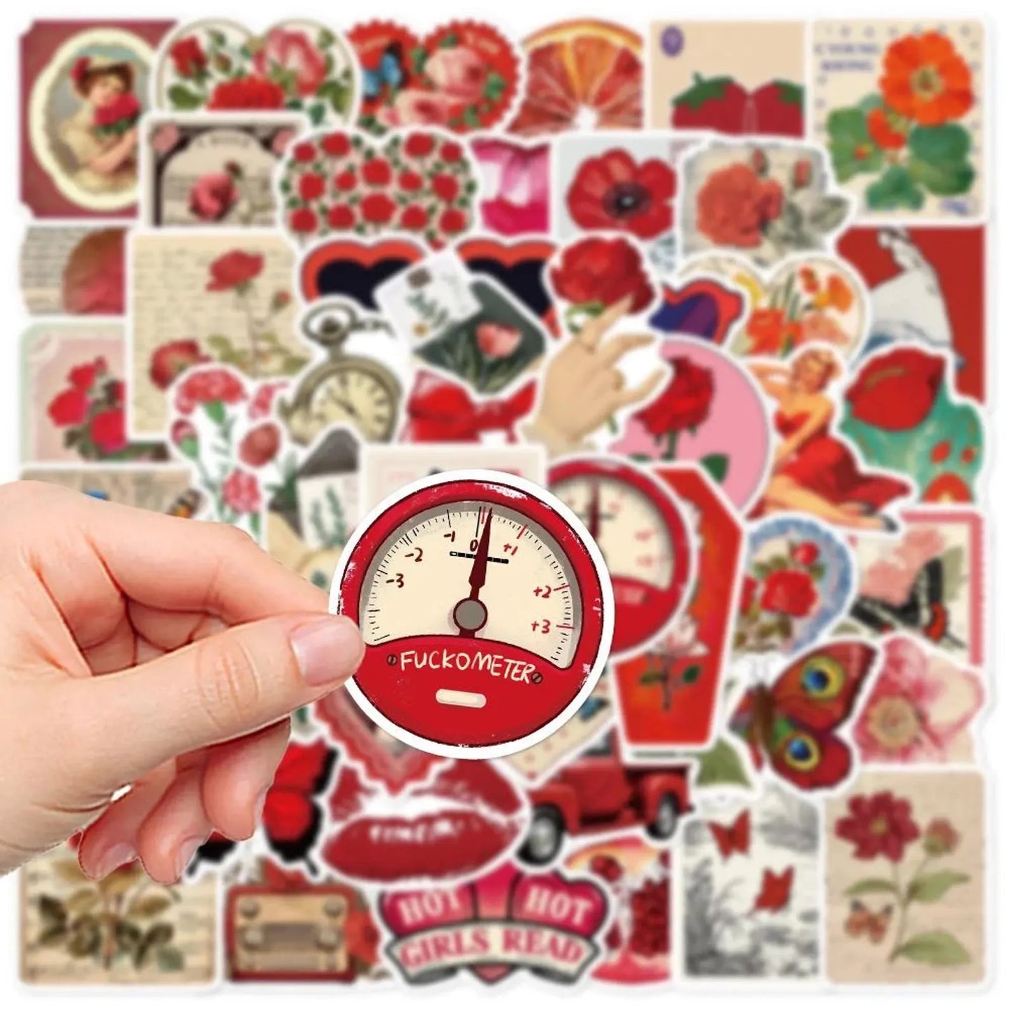 50 pcs Vintage Red colour Stickers - Deco Paper Ephemera