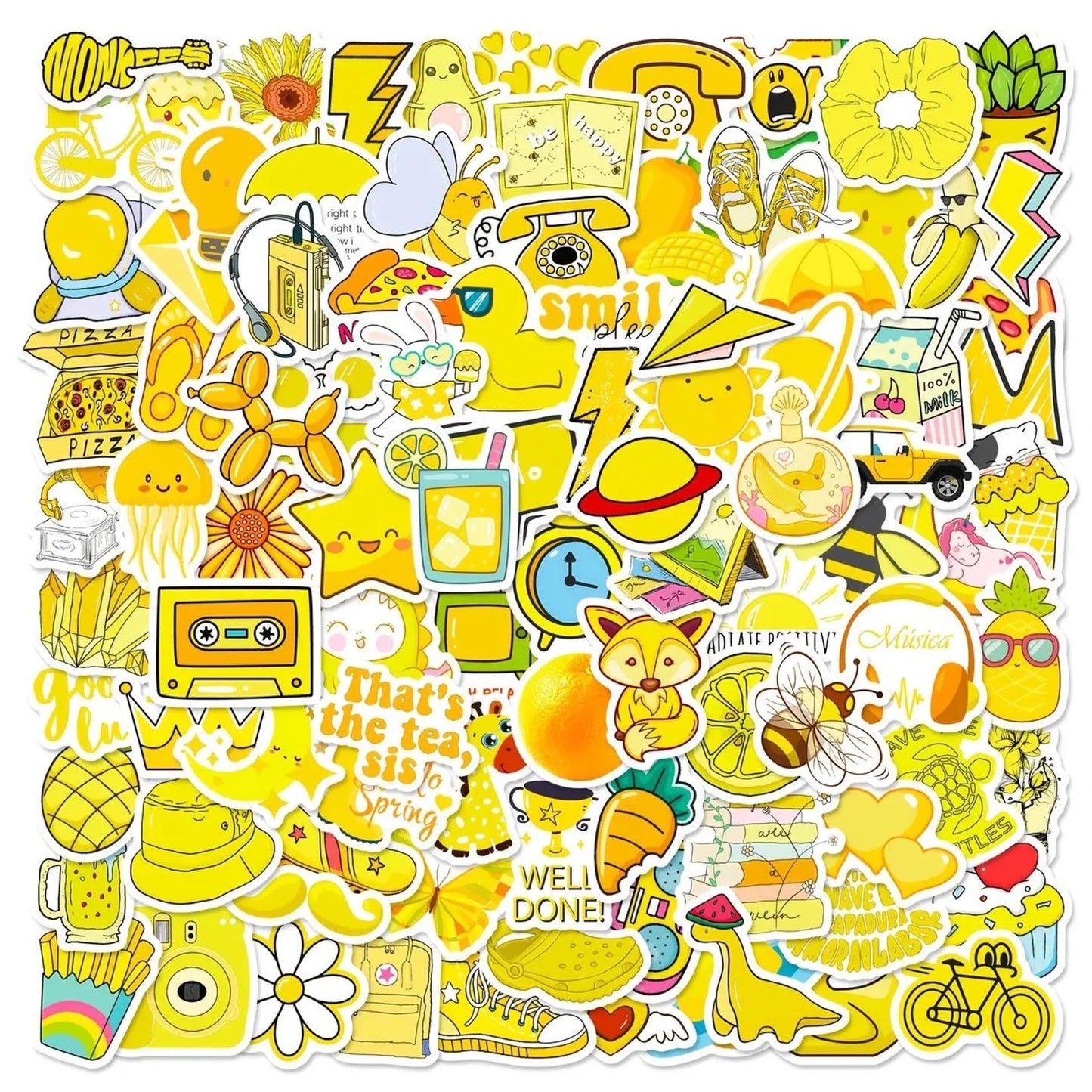 50 pcs Vintage Yellow colour Stickers - Deco Paper Ephemera
