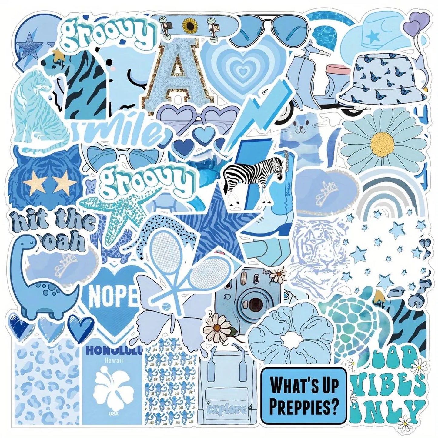 50 pcs Vintage Blue colour Stickers - Deco Paper Ephemera