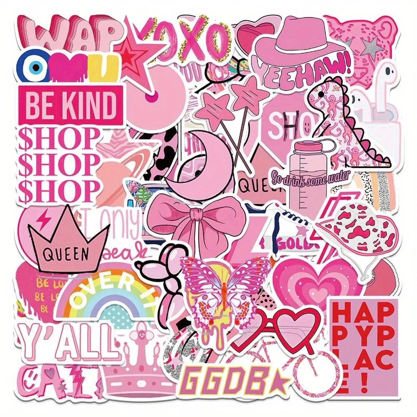 50 pcs Vintage Pink colour Stickers - Deco Paper Ephemera