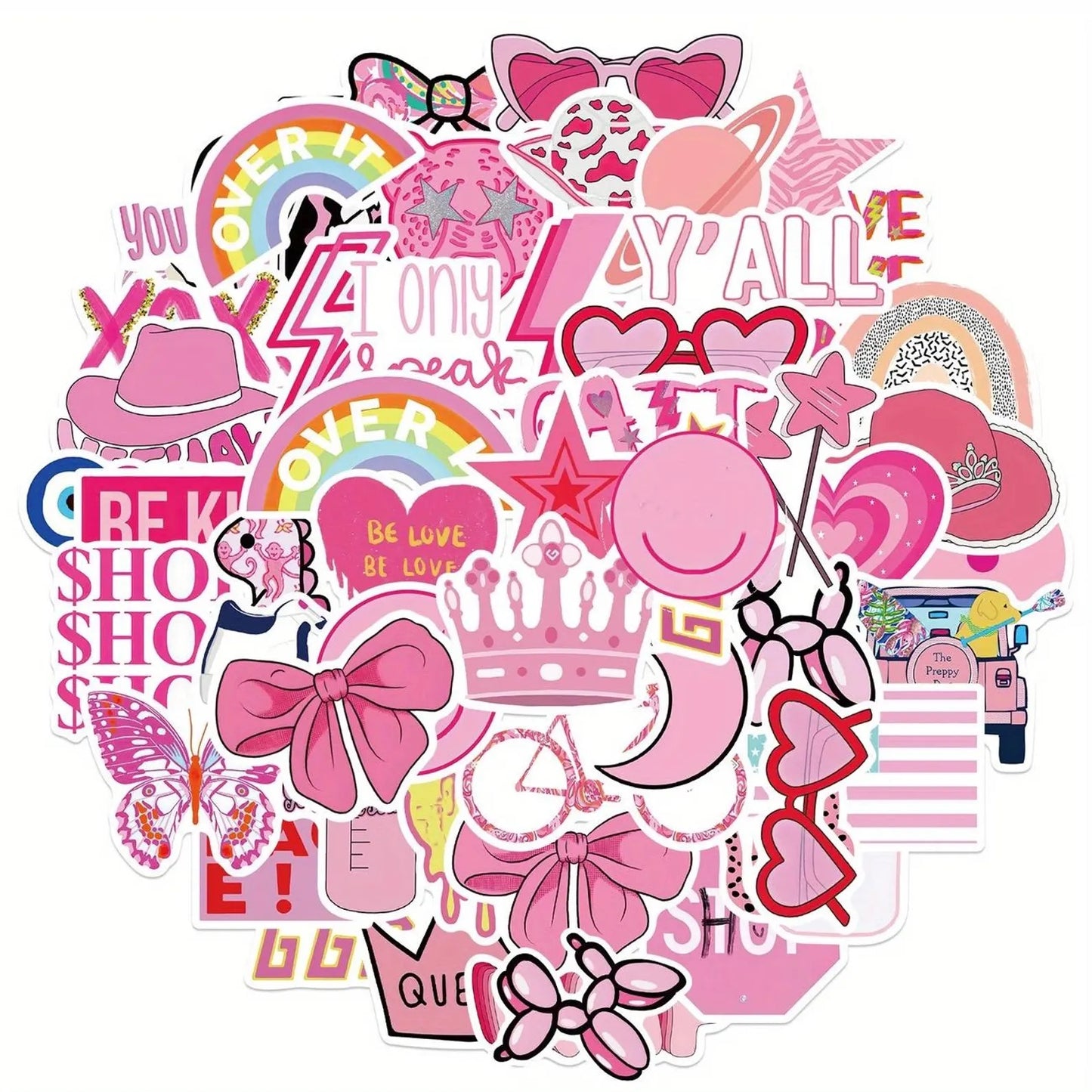 50 pcs Vintage Pink colour Stickers - Deco Paper Ephemera
