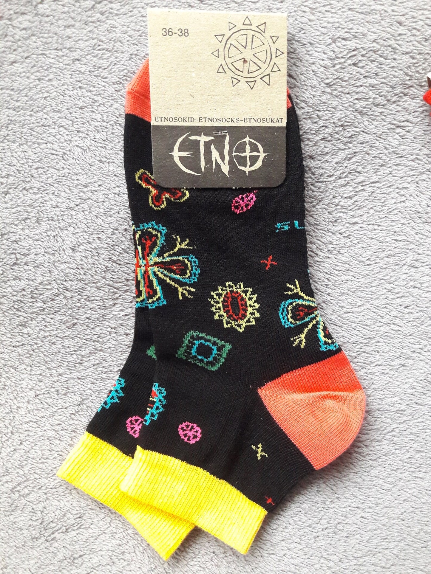 Half-terry socks with Estonian national floral pattern. Pick your favourite! Muhu island Folk, Rye Flower, Halliste Folk, Cannabis leaves