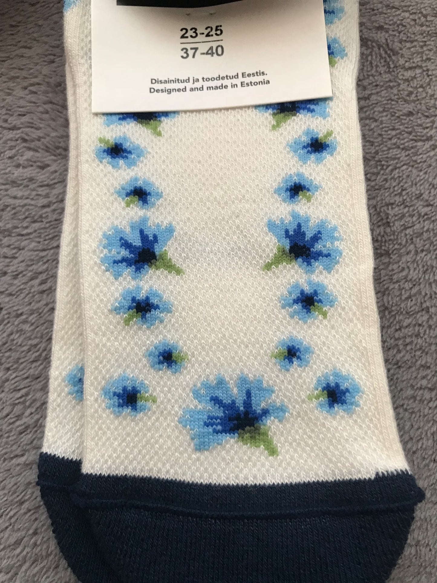 Half-terry socks with Estonian national floral pattern. Pick your favourite! Muhu island Folk, Rye Flower, Halliste Folk, Cannabis leaves