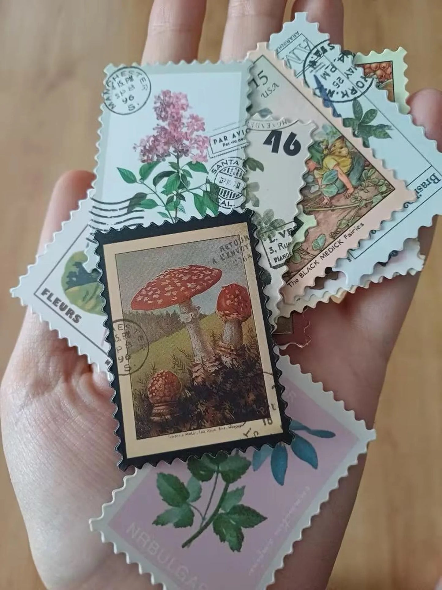 50 pcs Vintage Fairy Woodland Mushroom Forest Stamp-style Stickers - Deco Paper Ephemera