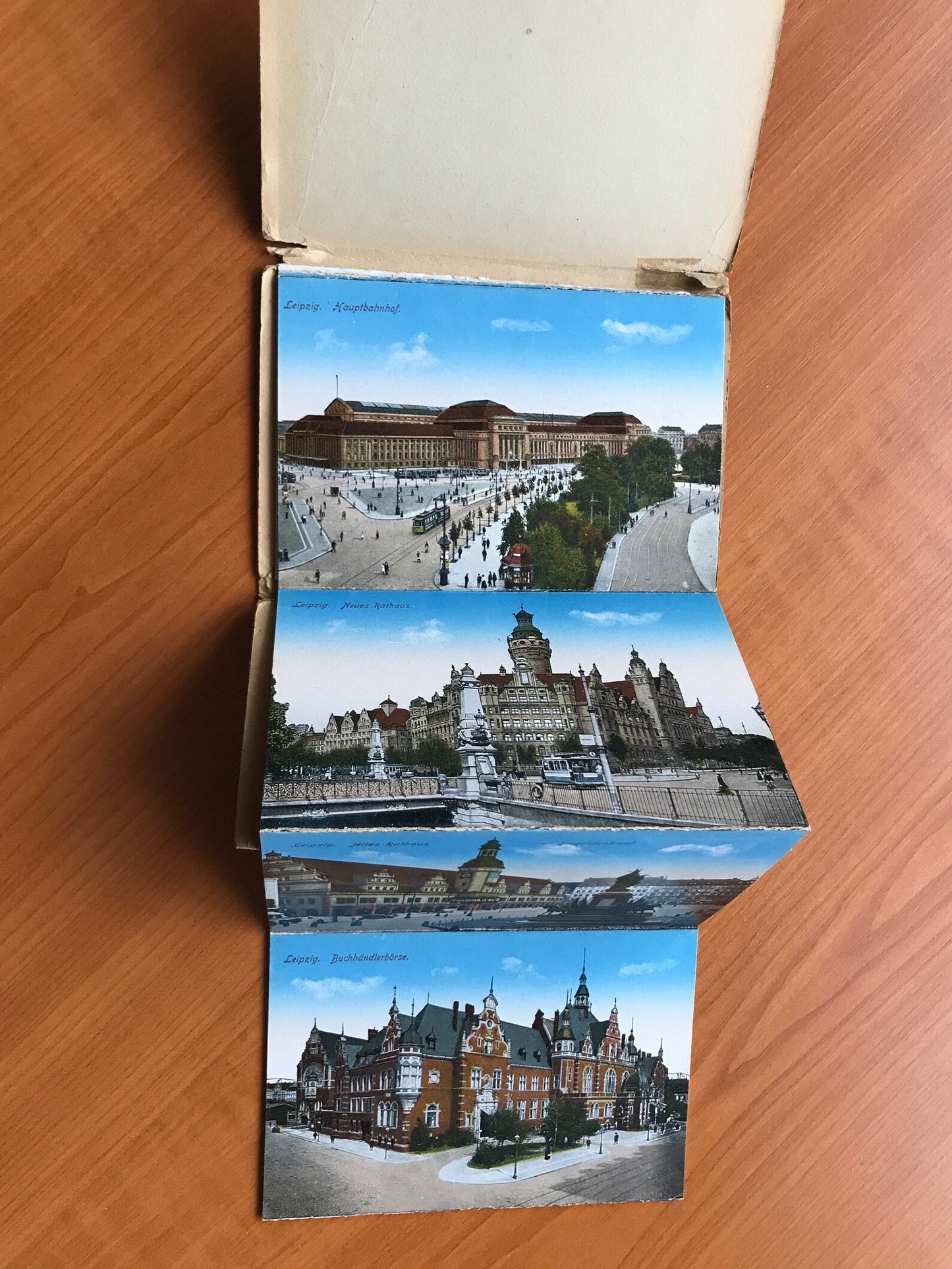 Antique postcards of old Leipzig in Germany - Full set of 10 vintage view cards with detachable cover - 1920s - unused postcards