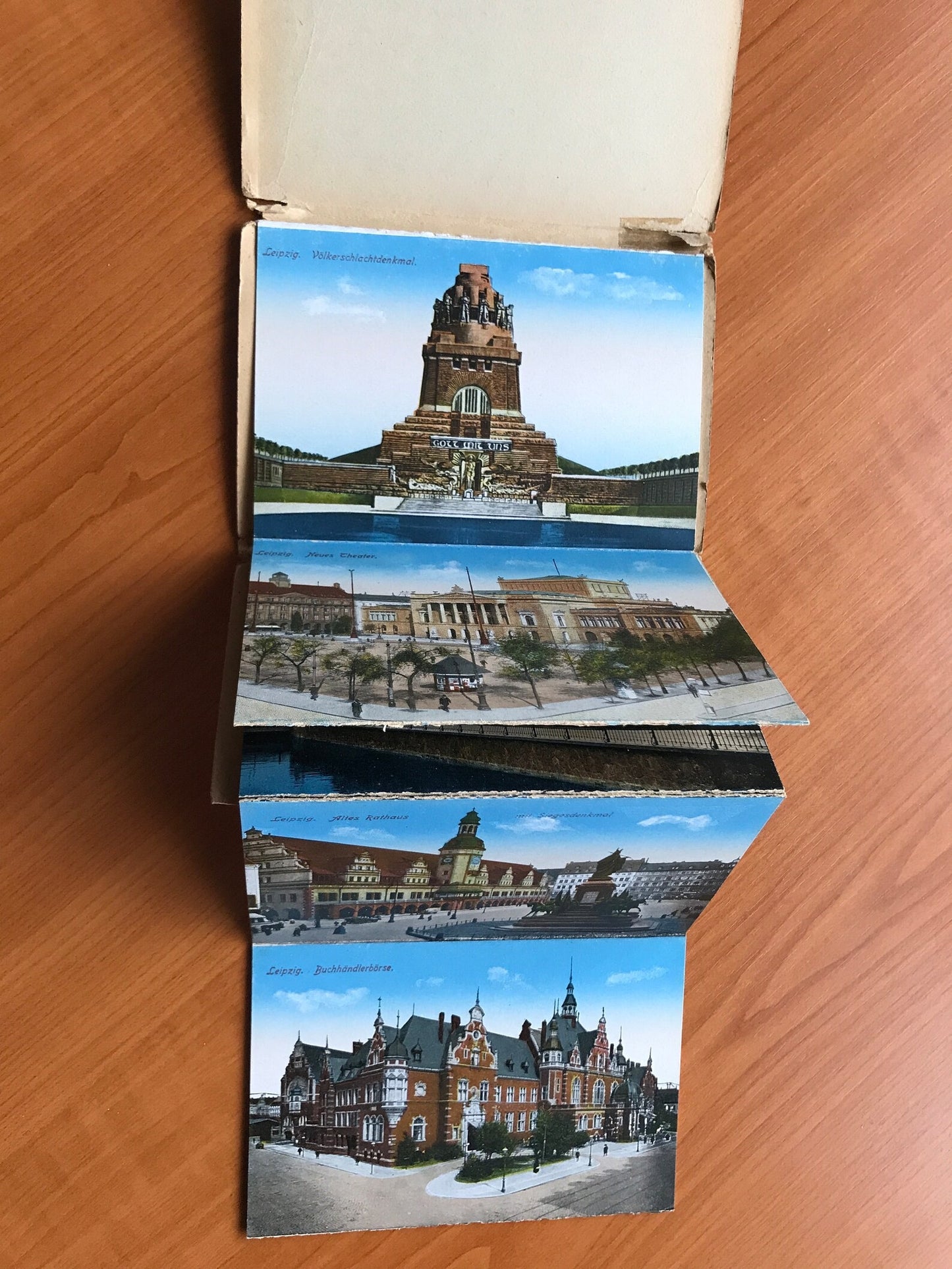 Antique postcards of old Leipzig in Germany - Full set of 10 vintage view cards with detachable cover - 1920s - unused postcards