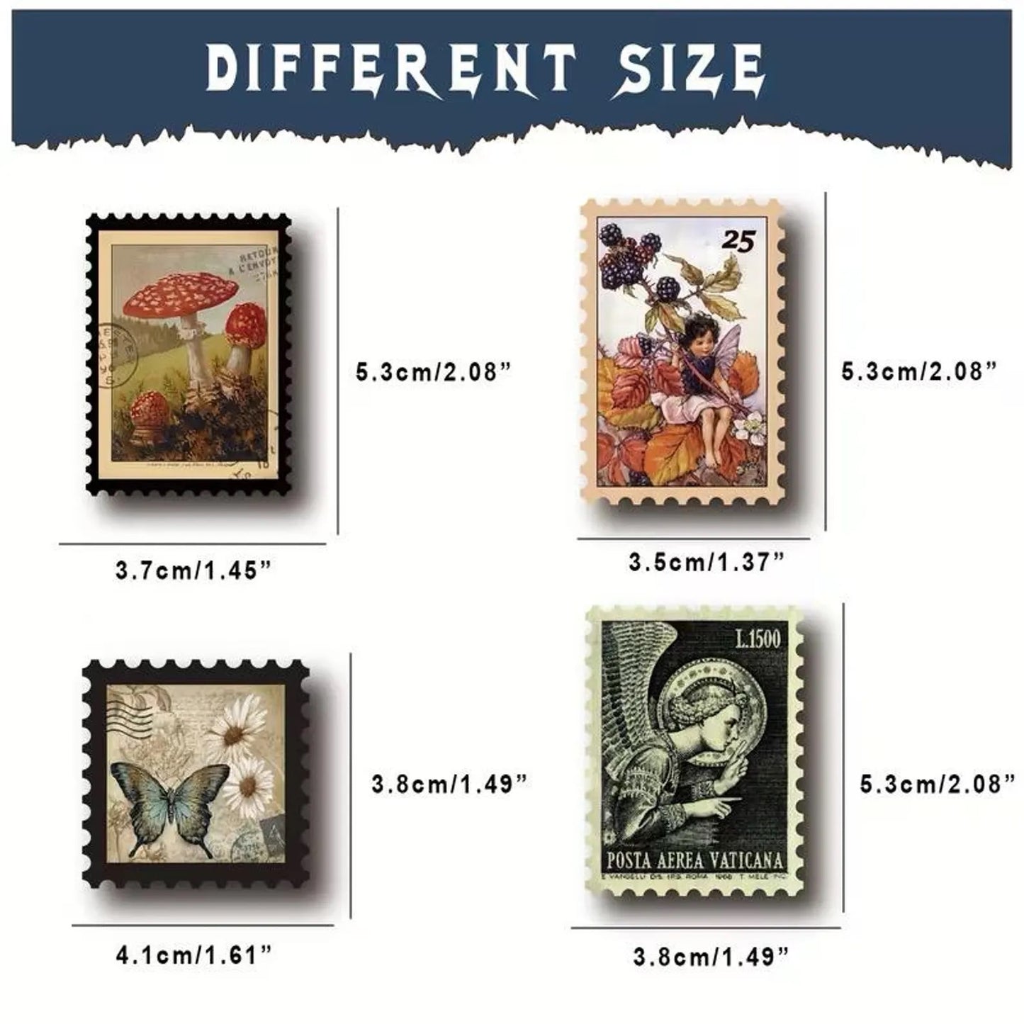 50 pcs Vintage Fairy Woodland Mushroom Forest Stamp-style Stickers - Deco Paper Ephemera