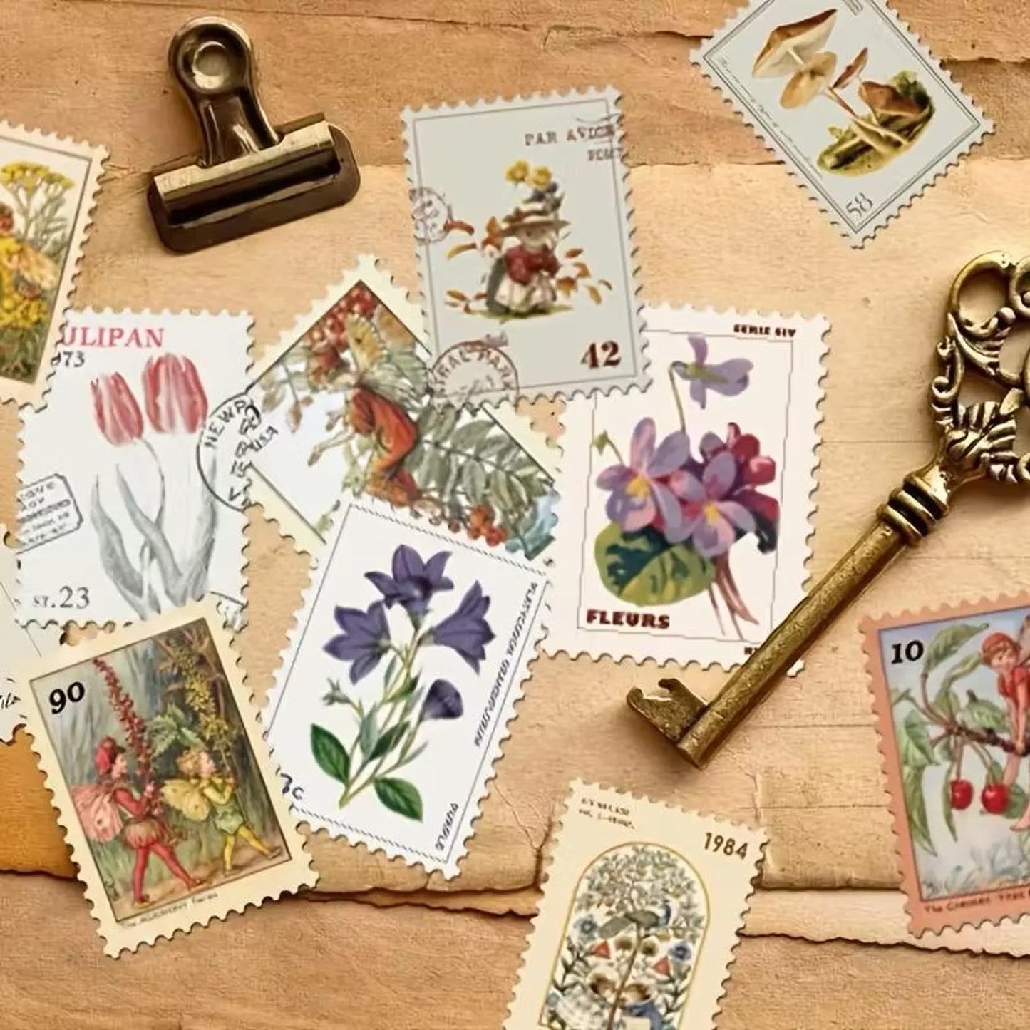 50 pcs Vintage Fairy Woodland Mushroom Forest Stamp-style Stickers - Deco Paper Ephemera