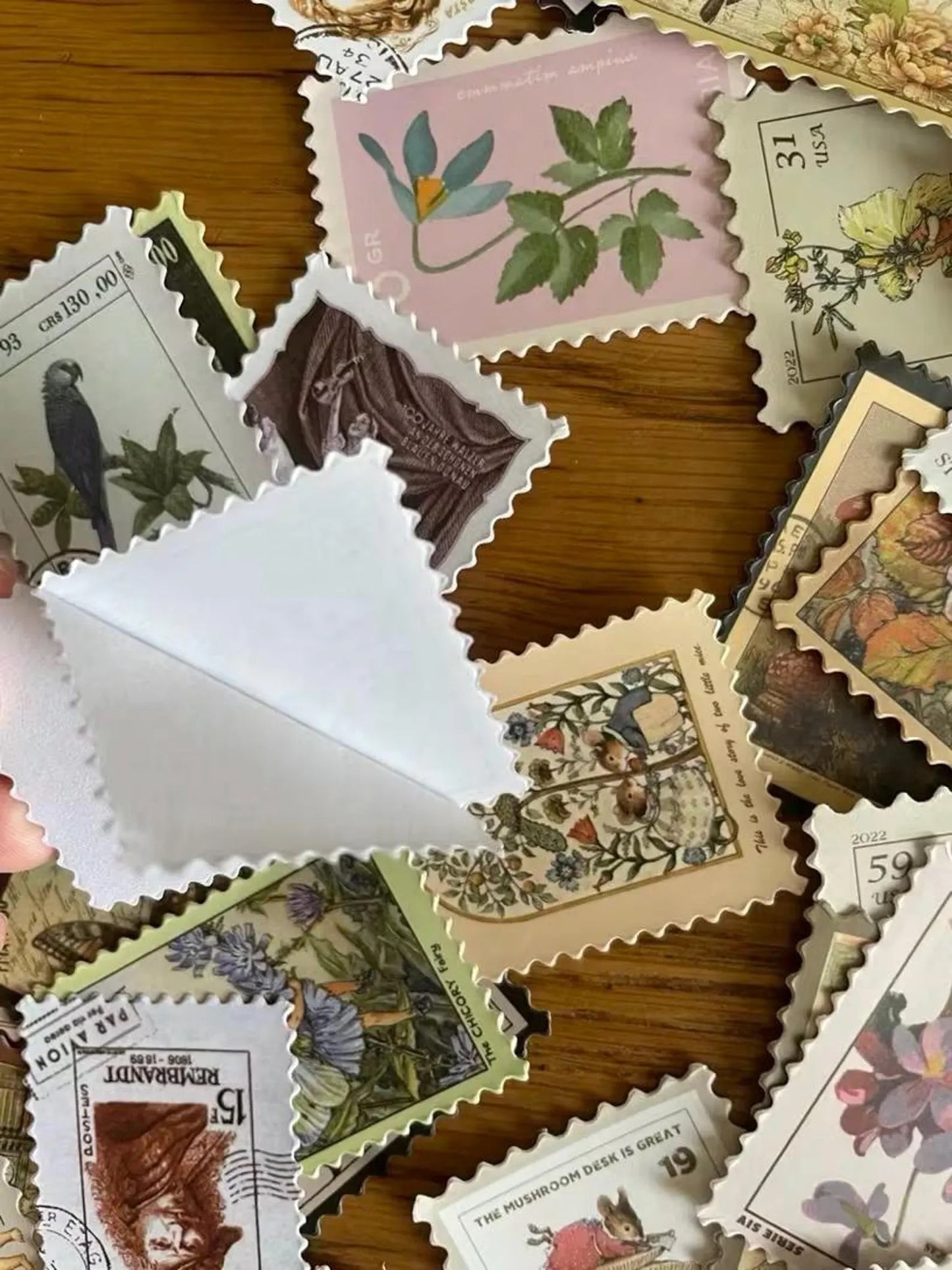 50 pcs Vintage Fairy Woodland Mushroom Forest Stamp-style Stickers - Deco Paper Ephemera