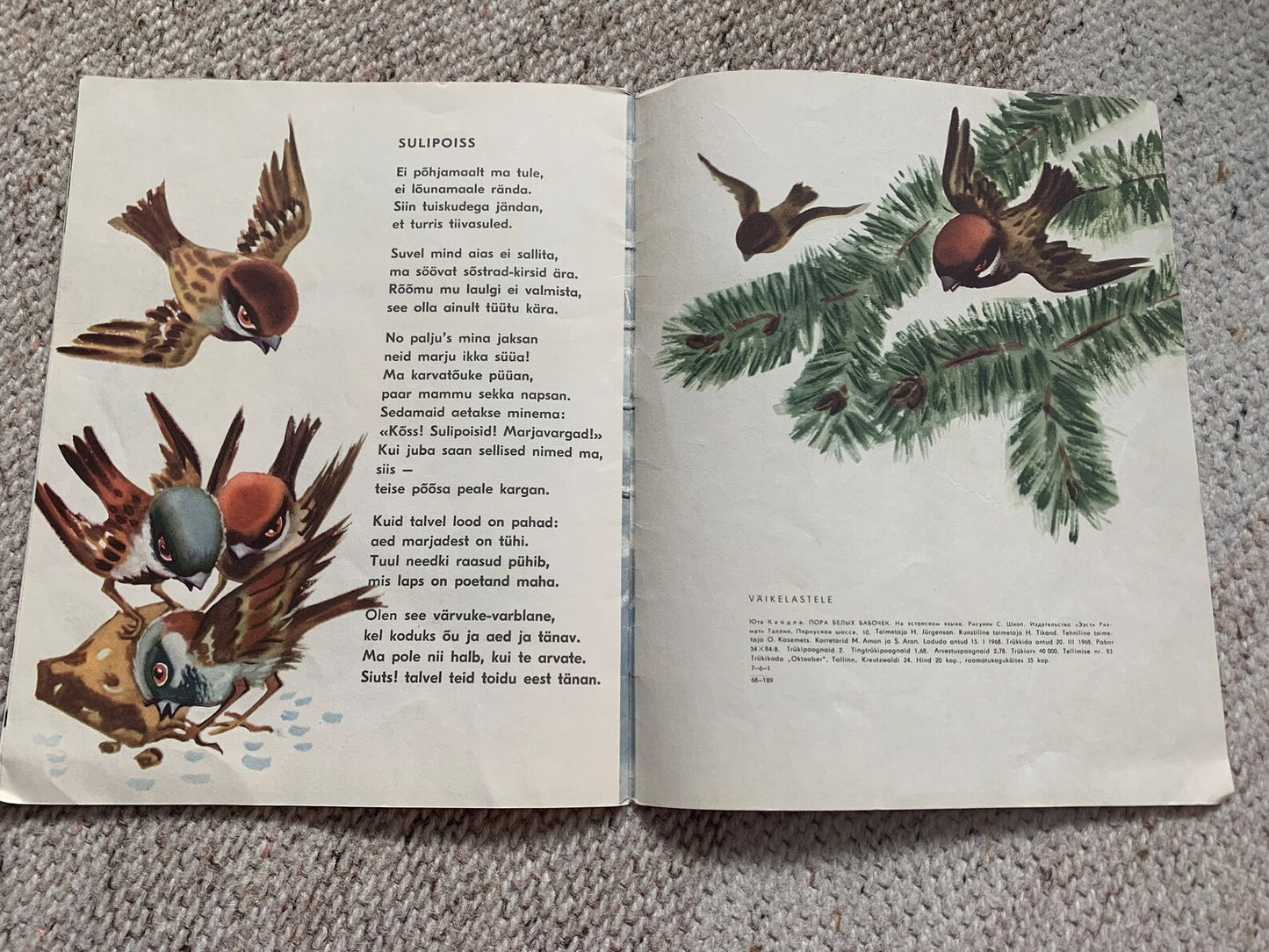 Vintage Children's Book in Estonian - VALGETE LIBLKATE AEG - Lovely illustrations - Printed in USSR - 1968