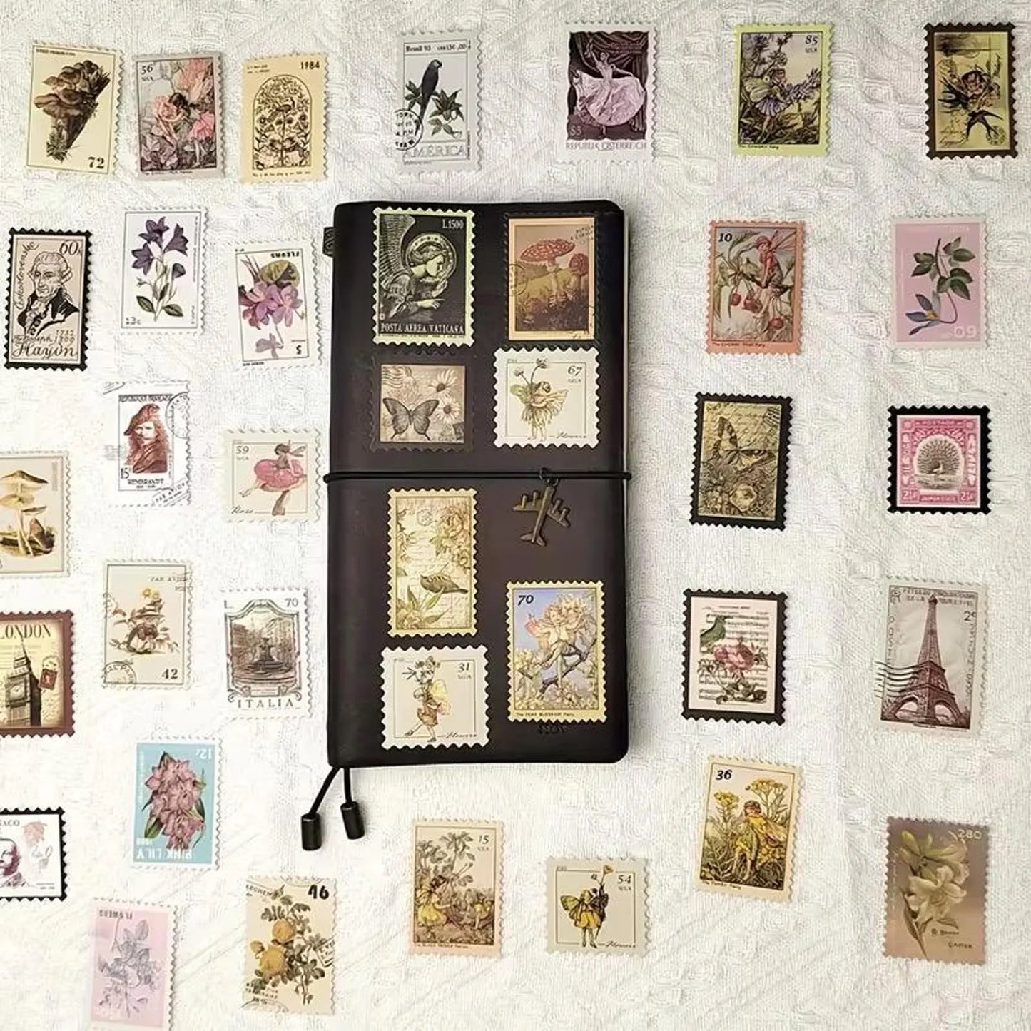 50 pcs Vintage Fairy Woodland Mushroom Forest Stamp-style Stickers - Deco Paper Ephemera