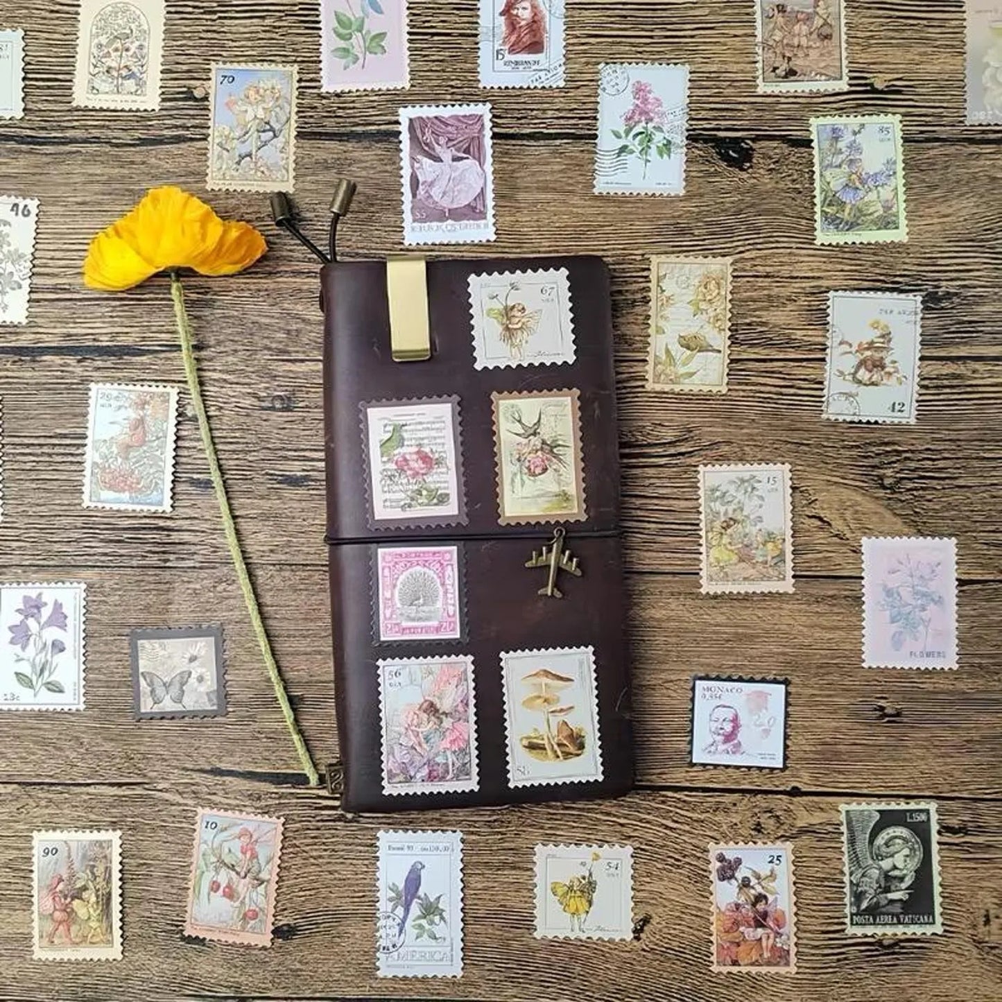 50 pcs Vintage Fairy Woodland Mushroom Forest Stamp-style Stickers - Deco Paper Ephemera