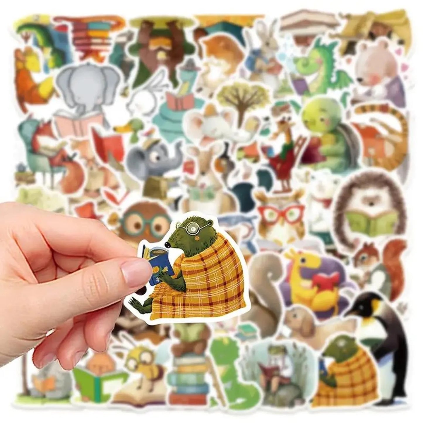 50 pcs Vintage Cute Animal Reading Stickers - Deco Paper Ephemera