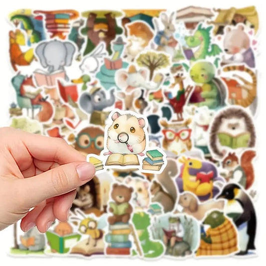 50 pcs Vintage Cute Animal Reading Stickers - Deco Paper Ephemera