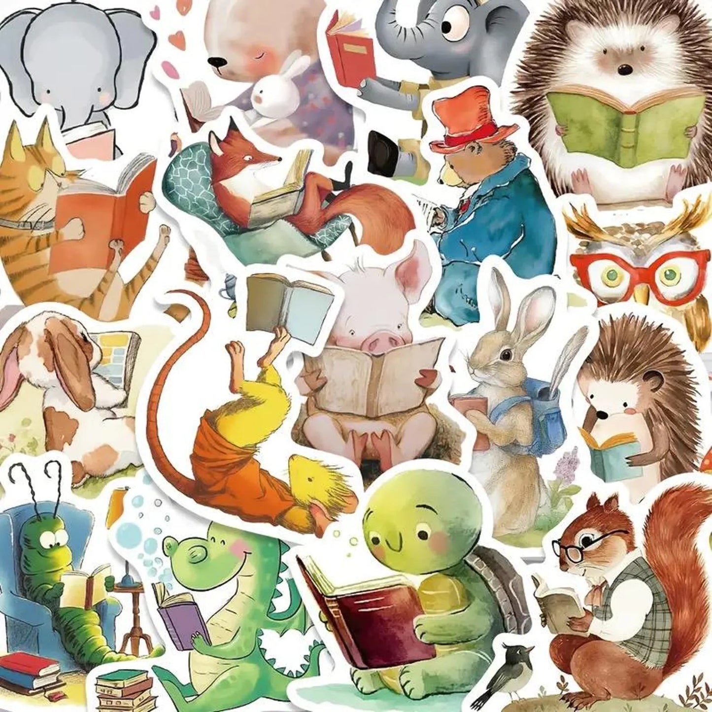 50 pcs Vintage Cute Animal Reading Stickers - Deco Paper Ephemera