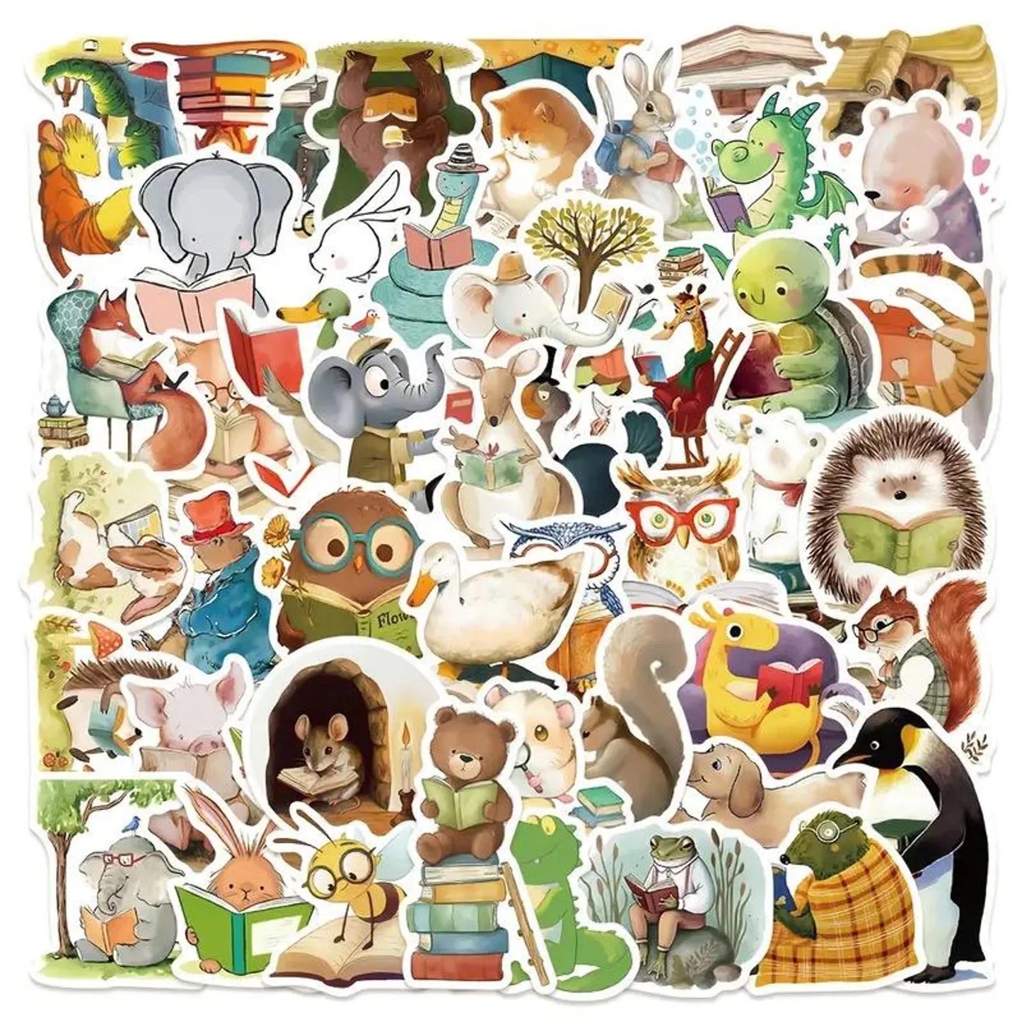 50 pcs Vintage Cute Animal Reading Stickers - Deco Paper Ephemera