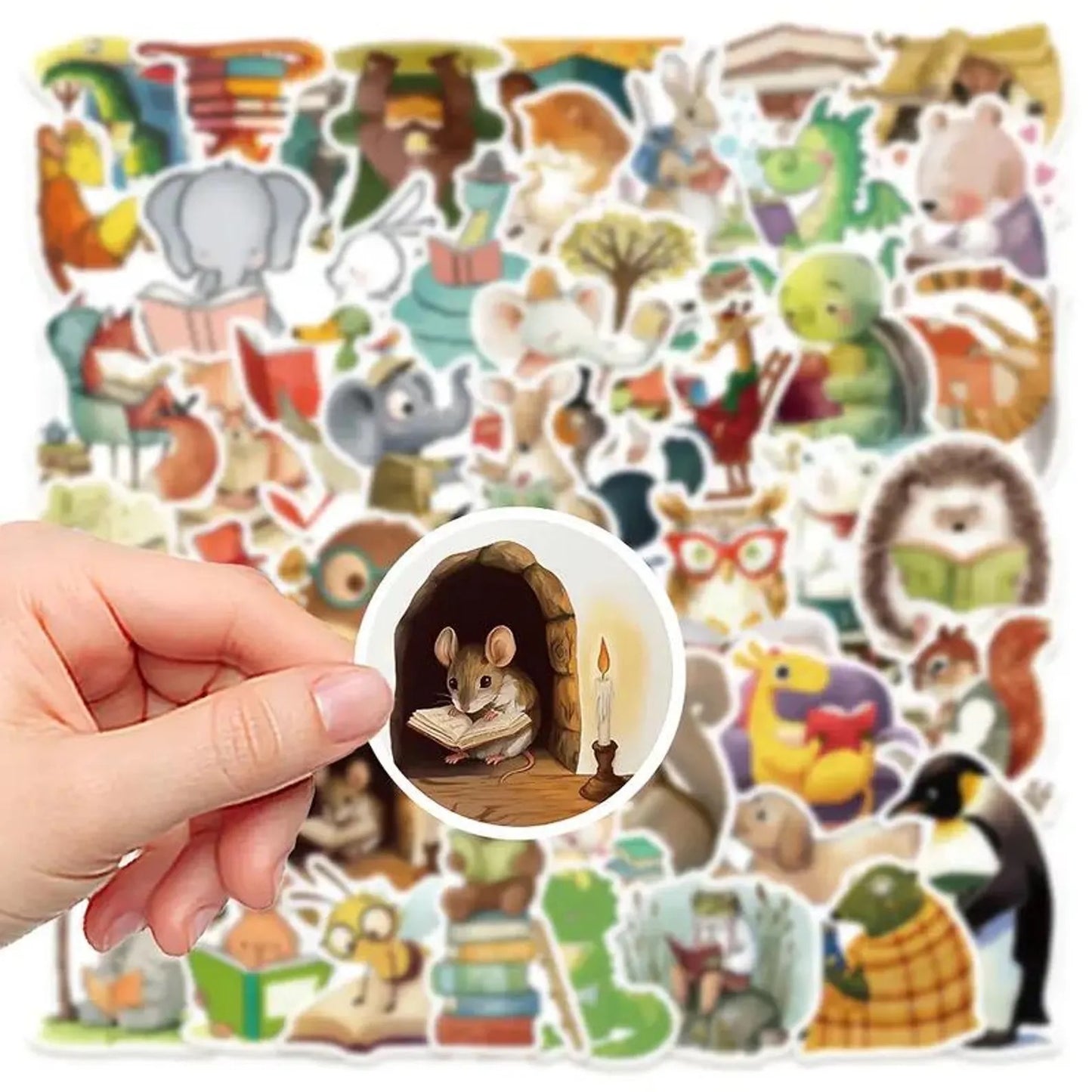 50 pcs Vintage Cute Animal Reading Stickers - Deco Paper Ephemera