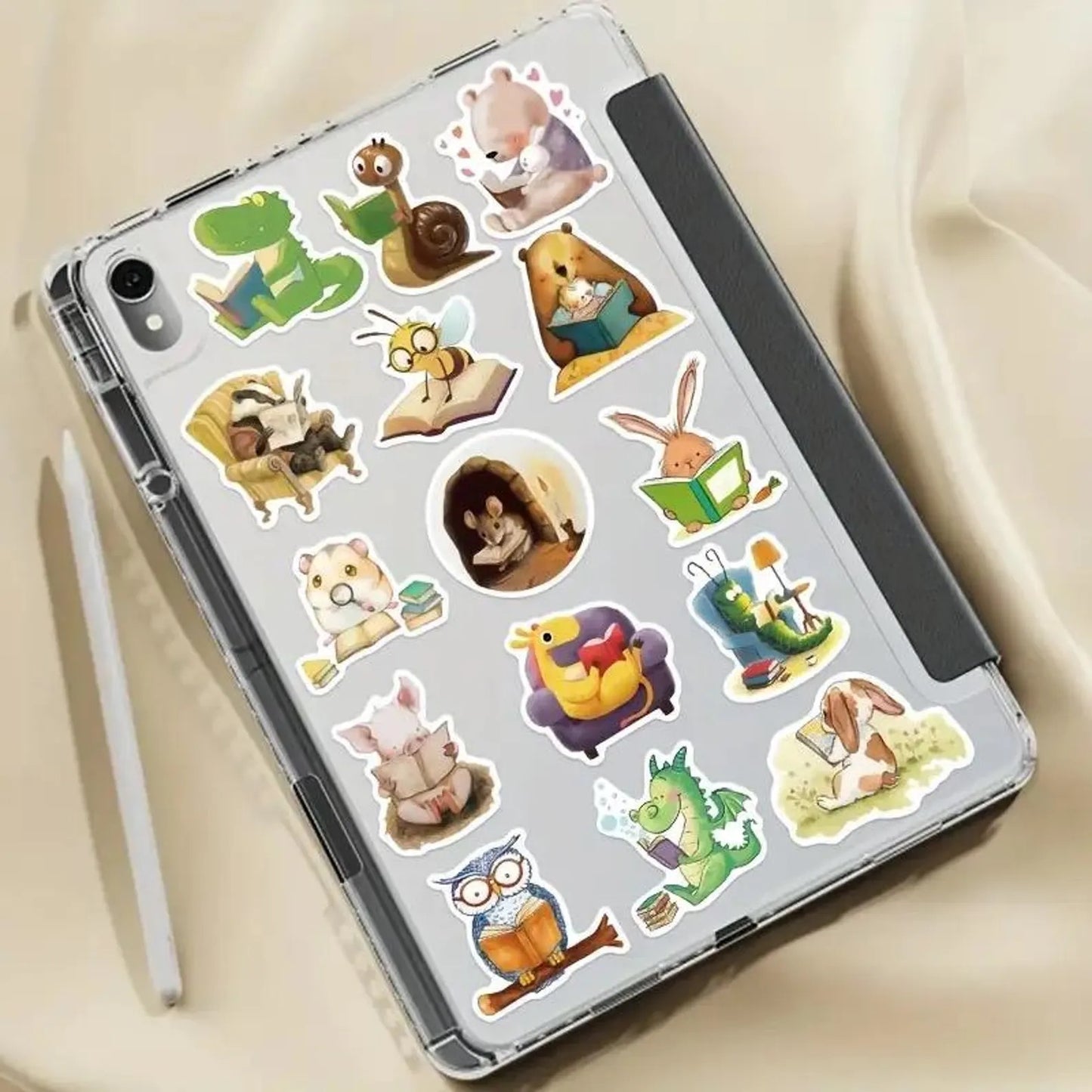 50 pcs Vintage Cute Animal Reading Stickers - Deco Paper Ephemera