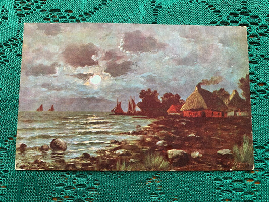 Antique postcard - Vintage art postcard - Old view card - seaside, full moon, boats - Peluba 272 - early 1900s - unused