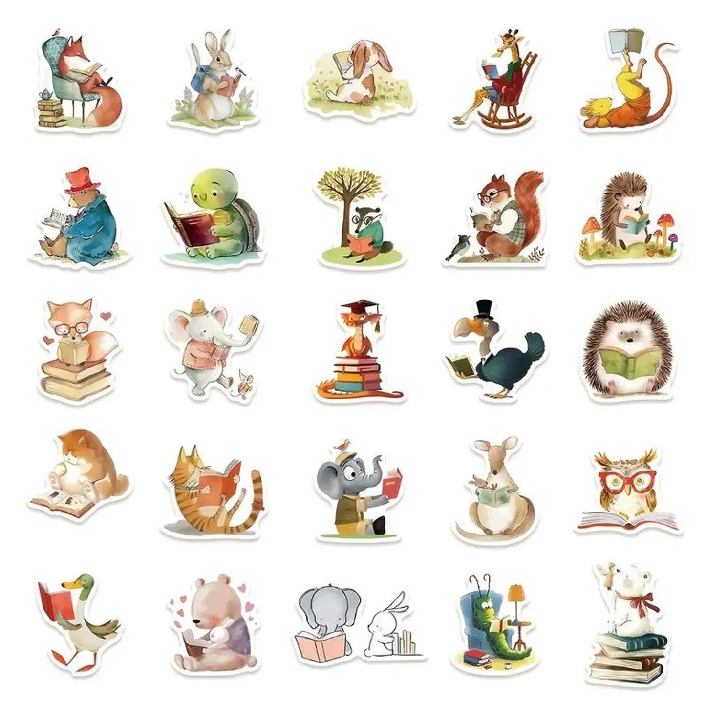 50 pcs Vintage Cute Animal Reading Stickers - Deco Paper Ephemera