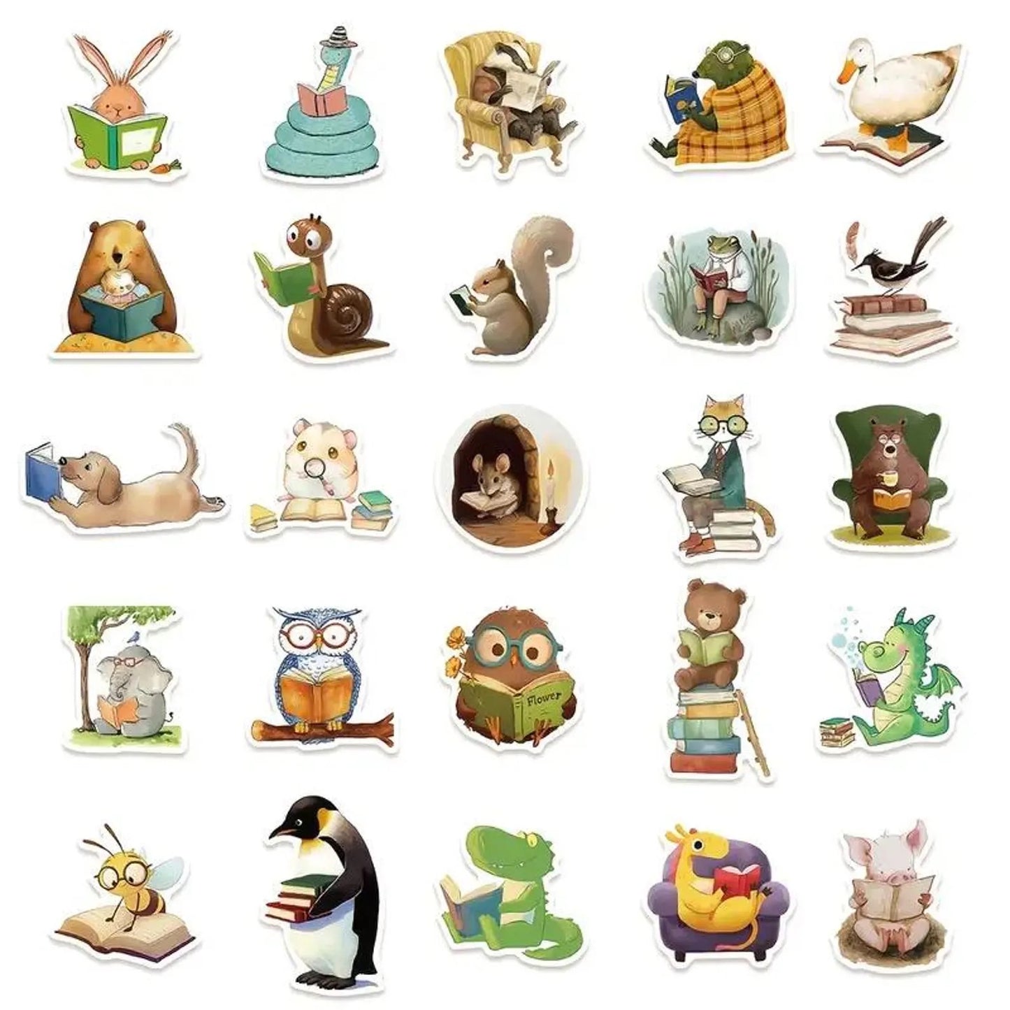 50 pcs Vintage Cute Animal Reading Stickers - Deco Paper Ephemera