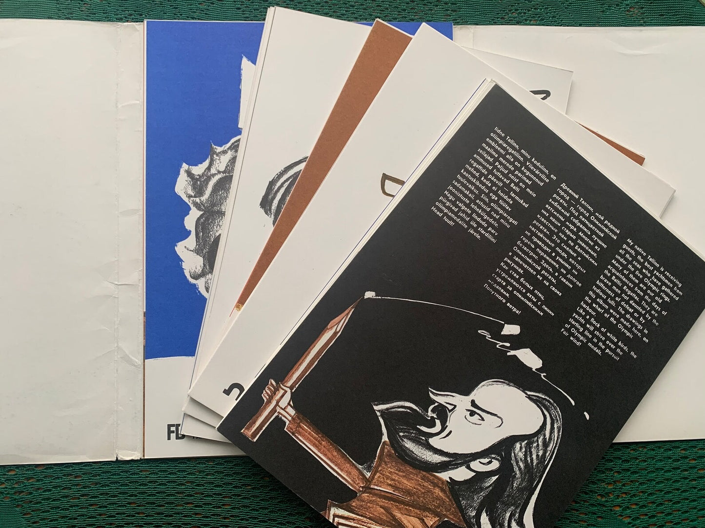Set of 48 Humorous sketches of sailing athletes - Olympic Regatta Tallinn 1980 prints (Moscow Olympics 1980) - Text in Estonian Russian English German -Artist Alfred Saldre - 1980 - unused