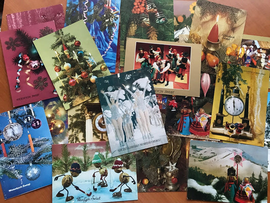 Pack of 24 unused New Year postcards printed in Poland 1980s. C Hовым годом, Christmas Cards, Soviet Postcards, Retro Greeting Cards.