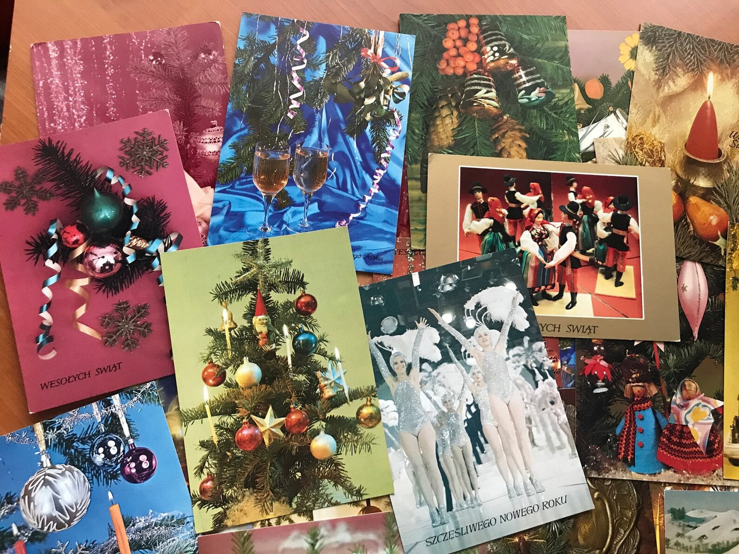 Pack of 24 unused New Year postcards printed in Poland 1980s. C Hовым годом, Christmas Cards, Soviet Postcards, Retro Greeting Cards.