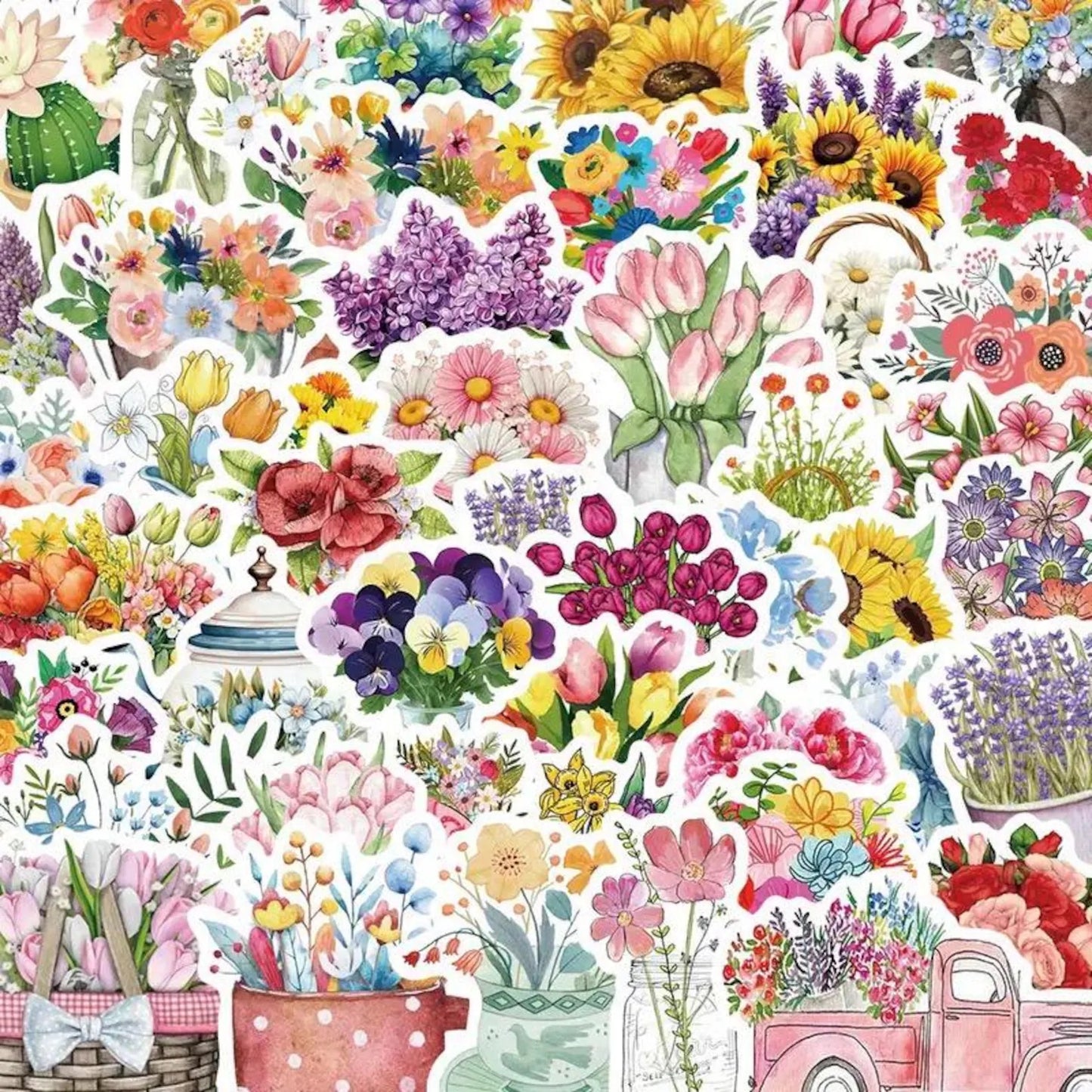 50 pcs Vintage Floral Flower Stickers - Deco Paper Ephemera