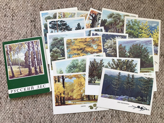 Set of 16 Vintage USSR collectible cards - "Russian Forest" - Printed in USSR - 1979 - unused