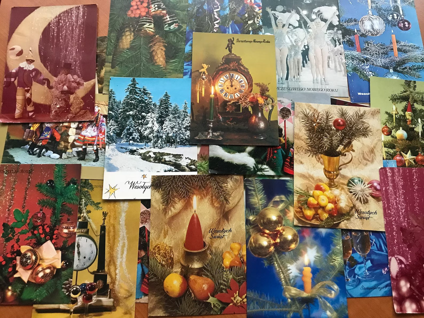 Pack of 24 unused New Year postcards printed in Poland 1980s. C Hовым годом, Christmas Cards, Soviet Postcards, Retro Greeting Cards.