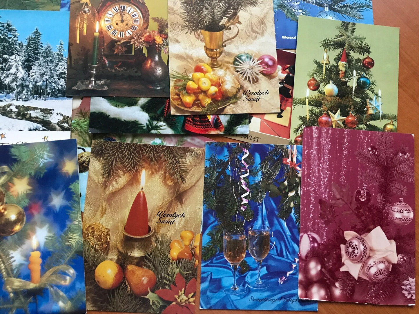 Pack of 24 unused New Year postcards printed in Poland 1980s. C Hовым годом, Christmas Cards, Soviet Postcards, Retro Greeting Cards.