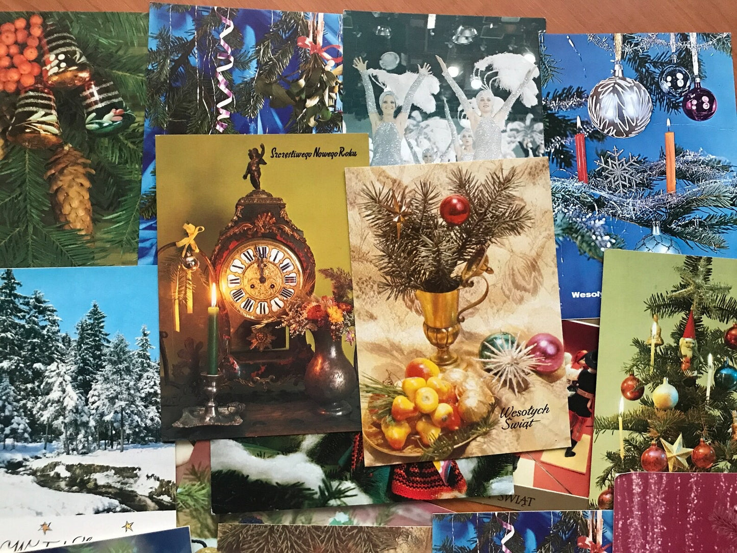 Pack of 24 unused New Year postcards printed in Poland 1980s. C Hовым годом, Christmas Cards, Soviet Postcards, Retro Greeting Cards.