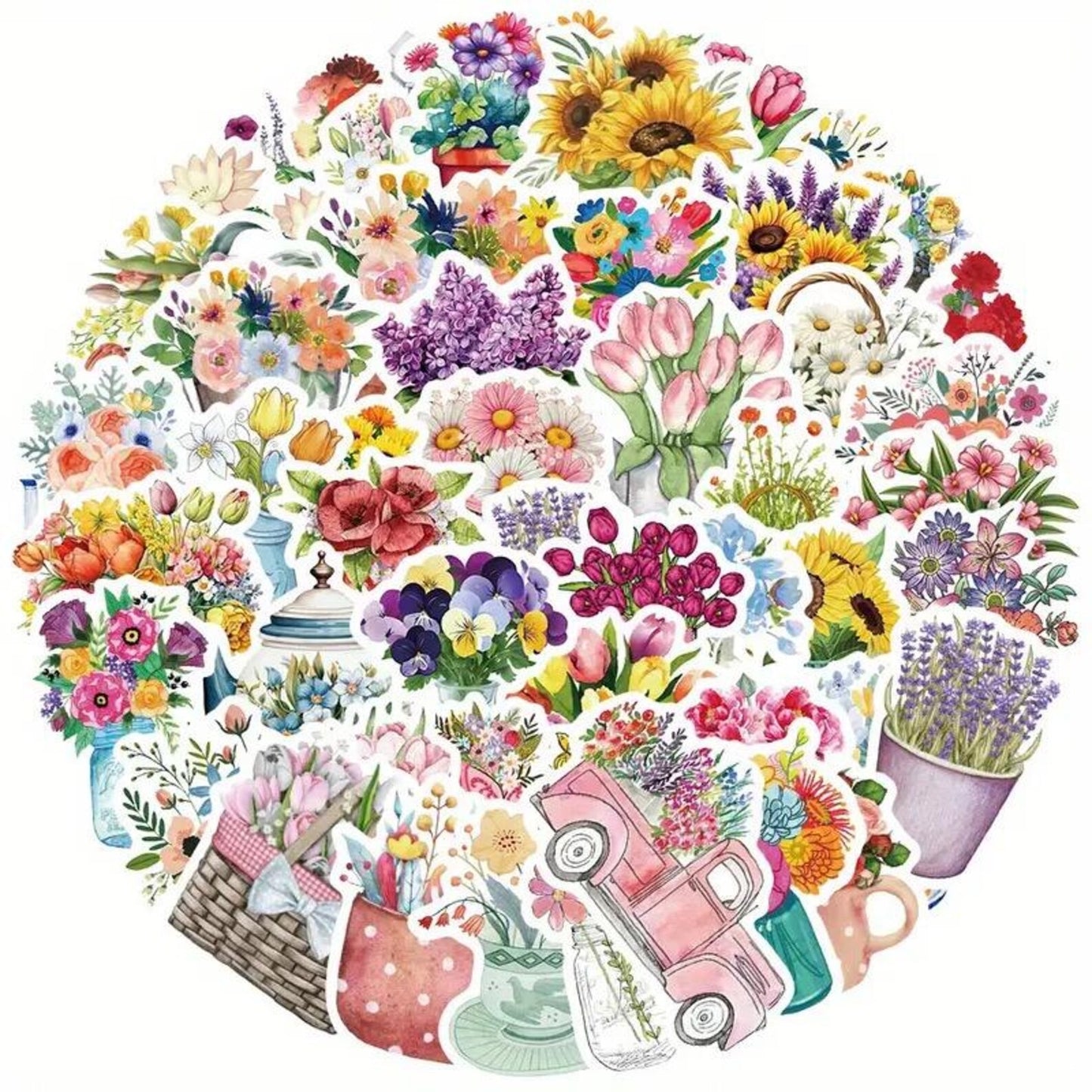 50 pcs Vintage Floral Flower Stickers - Deco Paper Ephemera