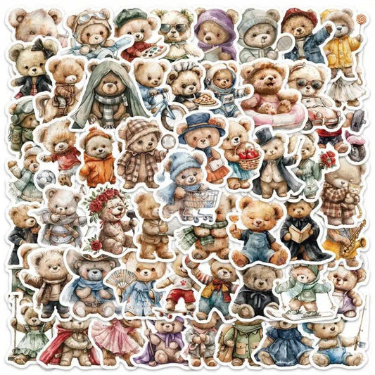 50 pcs Vintage Teddy Bear Stickers - Deco Paper Ephemera