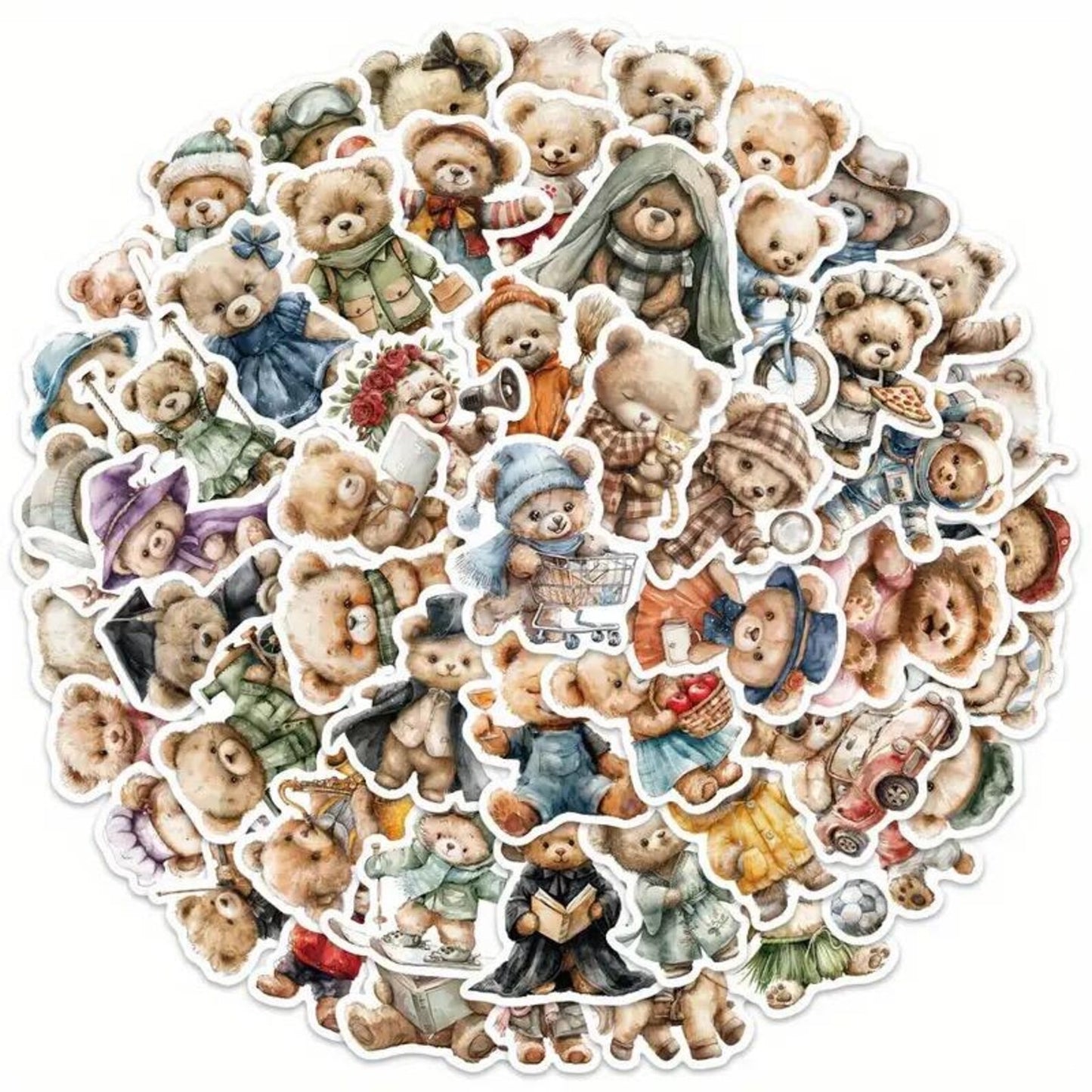 50 pcs Vintage Teddy Bear Stickers - Deco Paper Ephemera