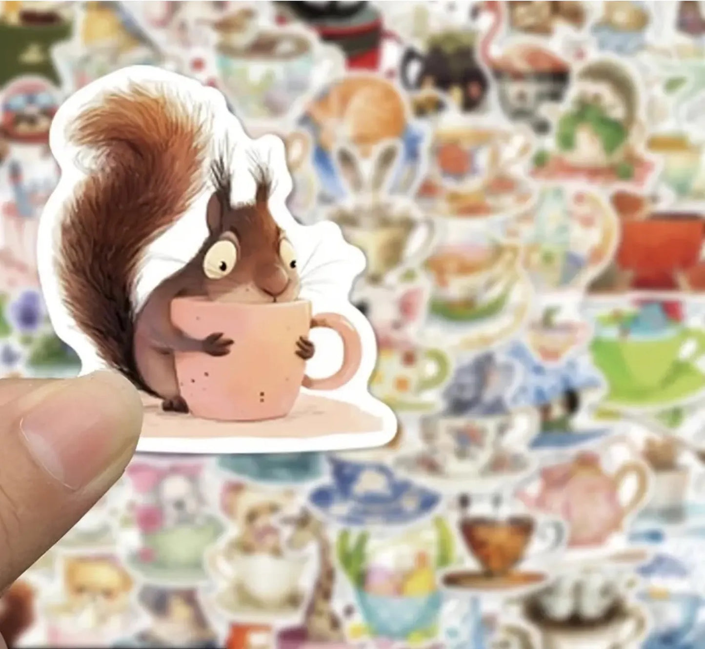 50 pcs Vintage Cute Animal in Tea Cup Stickers - Deco Paper Ephemera