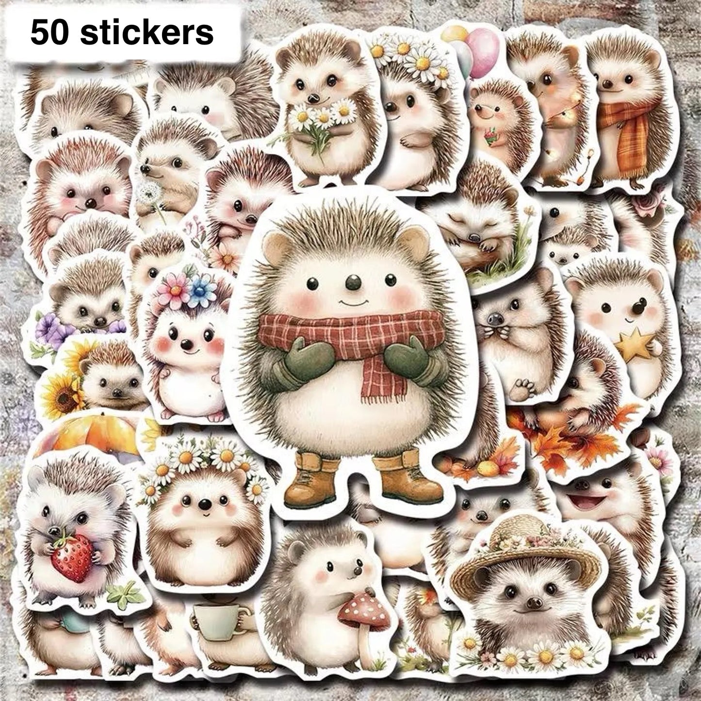 50 pcs Vintage Cute Animal Hedgehog Stickers - Deco Paper Ephemera