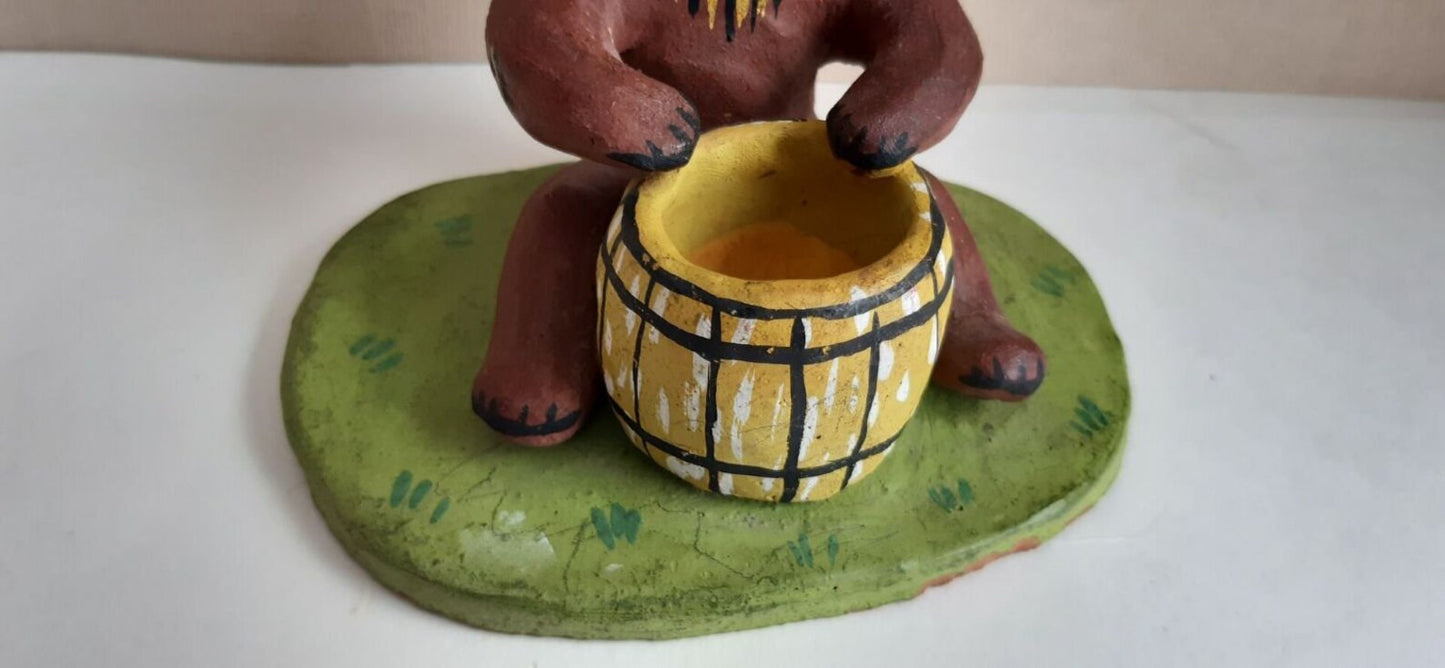 Vintage Soviet Painted Clay Figurine Bear candleholder - 1970s - unused