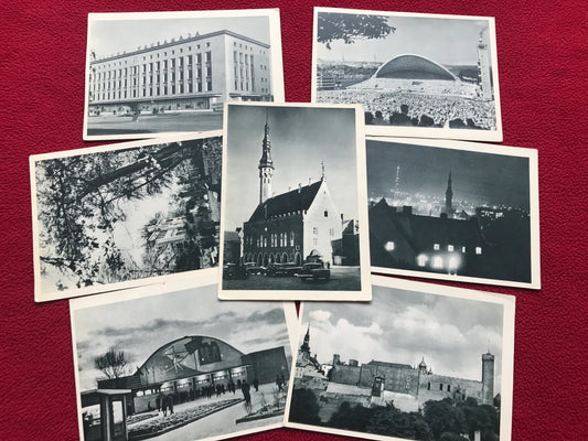 Vintage set of 7 black and white postcards - Soviet Estonian postcards - Tallinn view cards - Old prints - Collectible - 1960s - USSR - unused