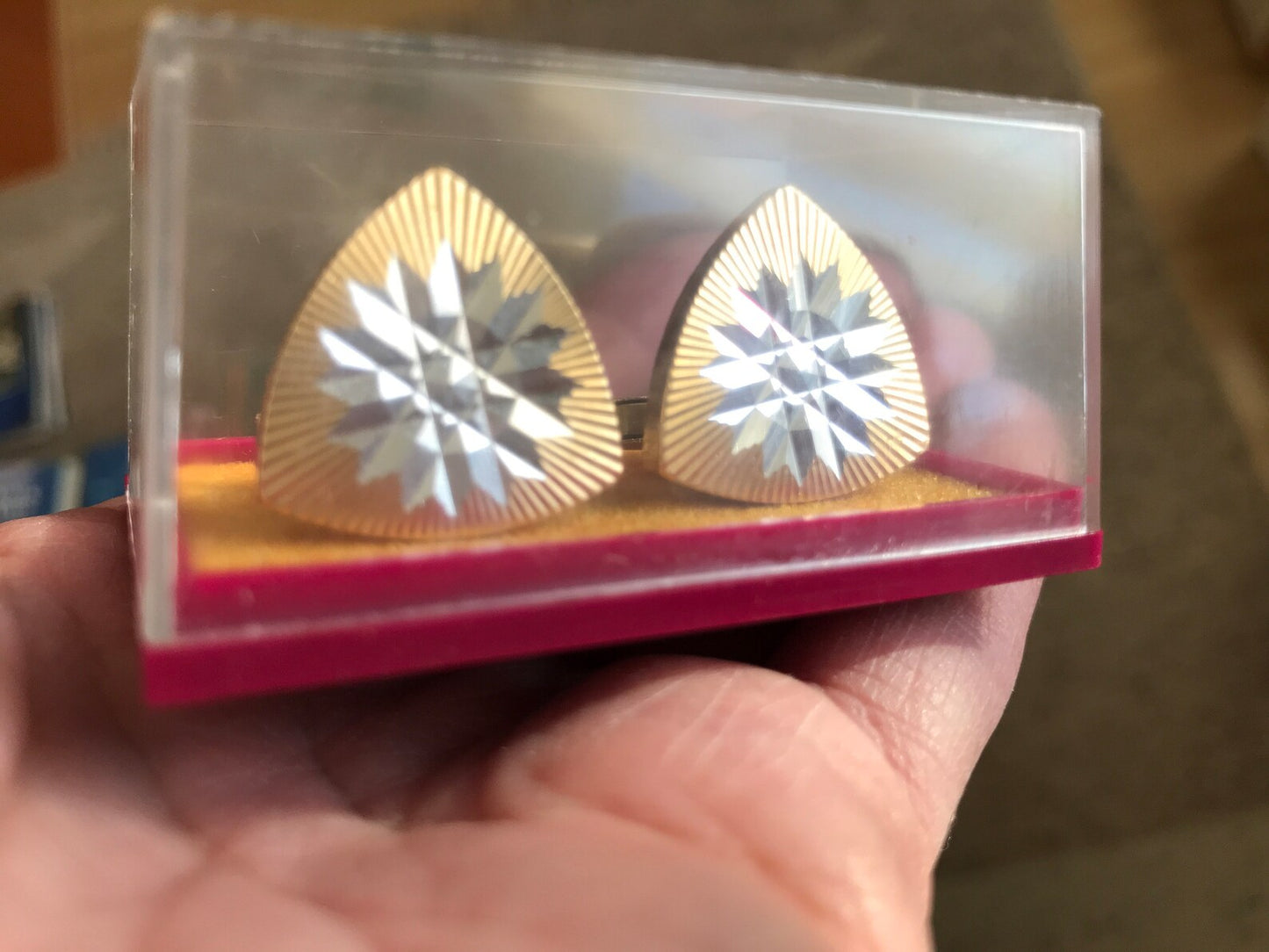 Vintage Soviet time golden cuff links in original gift box - Mens vintage jewellery from 70s - Made in USSR accessories