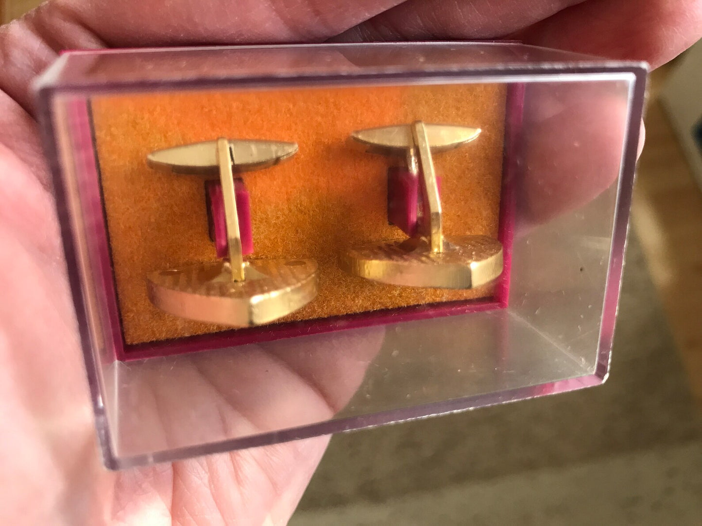 Vintage Soviet time golden cuff links in original gift box - Mens vintage jewellery from 70s - Made in USSR accessories