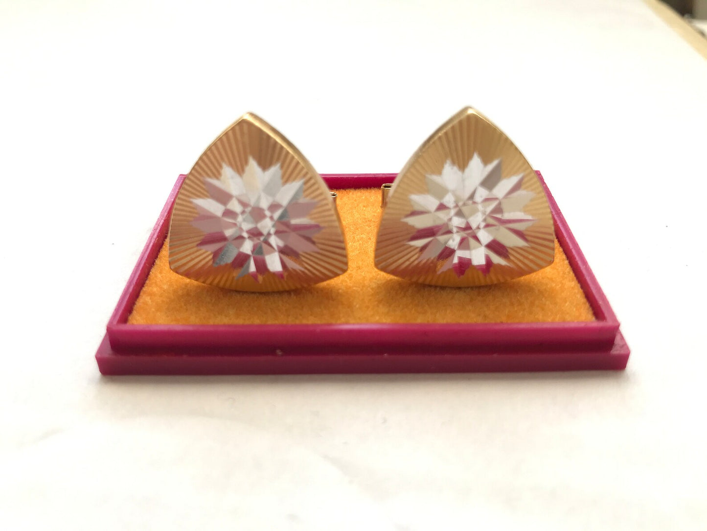 Vintage Soviet time golden cuff links in original gift box - Mens vintage jewellery from 70s - Made in USSR accessories
