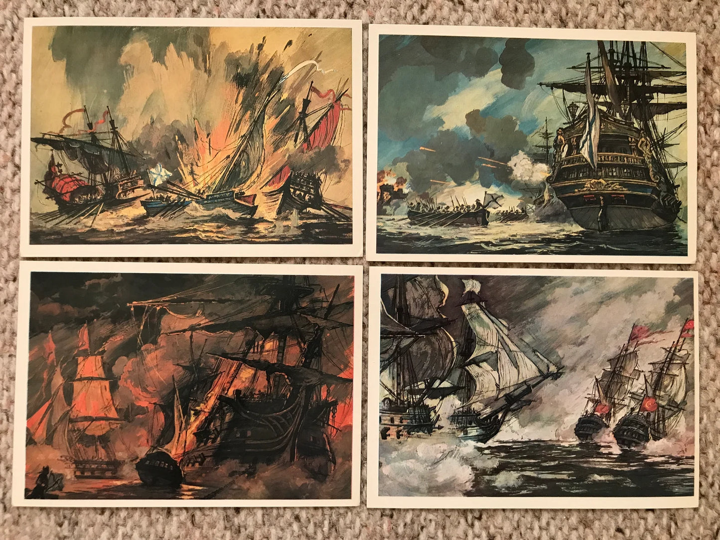 Set of 16 Vintage USSR collectible cards - History of the Russian Navy military Ships - Artist Rodinov - Russian Fleet - 1982 - unused
